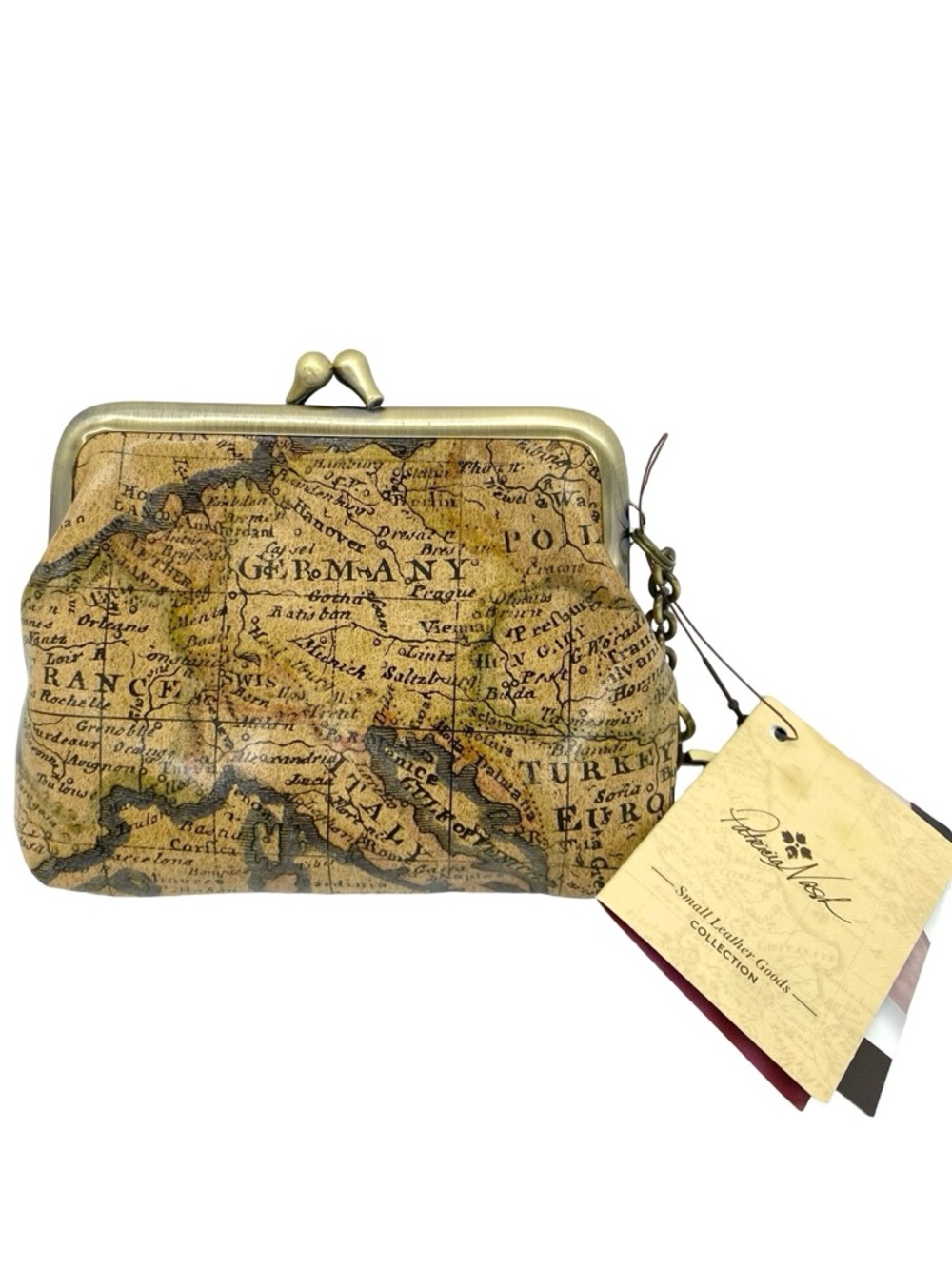 Patricia Nash European Map Print Large Borse Leather Coin Purse New